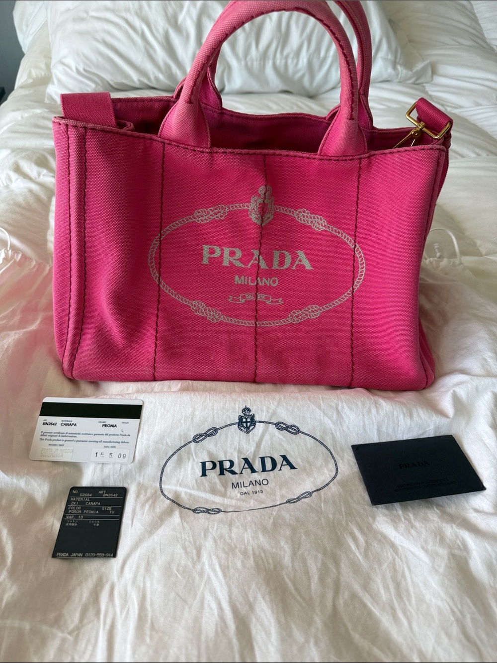 Prada Hot Pink Canvas Tote with Logo
